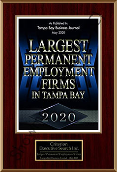 Tampa Bay Business Journal May 2020 Winner Largest Permanent Employment Firm Award